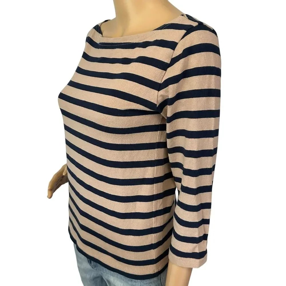 J. Crew Classic Mariner Cloth Boatneck T-Shirt in Stripe Tan H6778 Size XXS